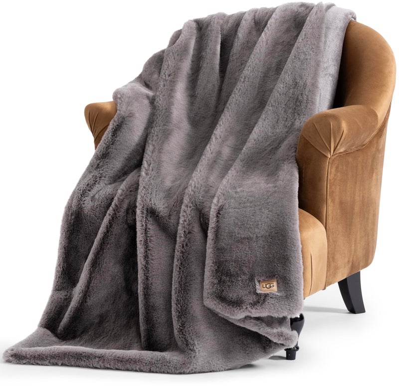 UGG Euphoria Faux Fur Throw Blanket, Oversized Soft Throw for Bed or Couch, Luxury Bedroom Decor, Plush Blankets, Machine Washable, 50-inch x 70-inch, Charcoal Grey - Image 1